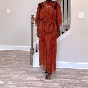 RARE 1970s Vintage Zandra Rhodes Boho Silk Beaded Dress With Handkerchief Hem